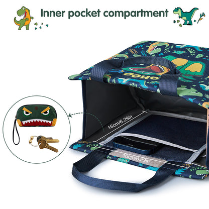 NOHOO Kids 16 Inch School Bag with Handbag Combo Dino - Green