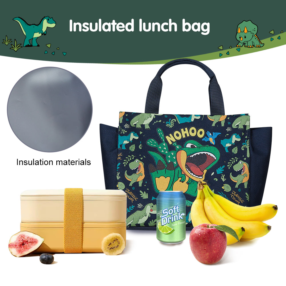 NOHOO Kids 16 Inch School Bag with Handbag Combo Dino - Green
