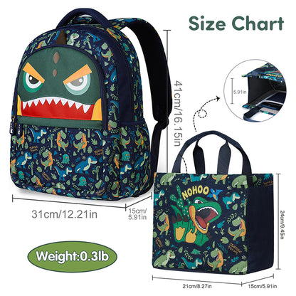 NOHOO Kids 16 Inch School Bag with Handbag Combo Dino - Green