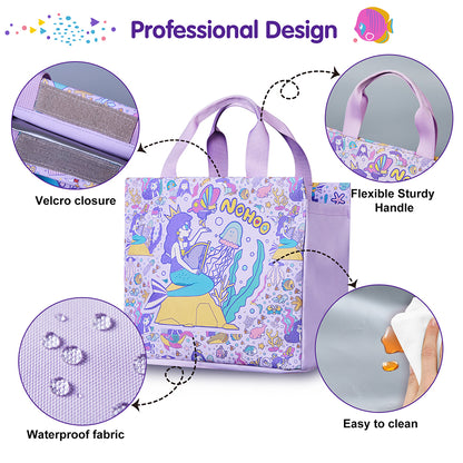 NOHOO Kids 16 Inch School Bag with Handbag Combo Mermaid - Purple