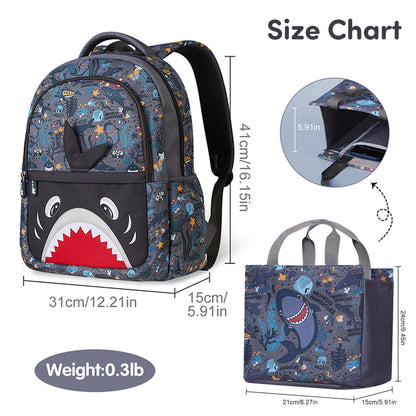 NOHOO Kids 16 Inch School Bag with Handbag Combo Shark - Grey