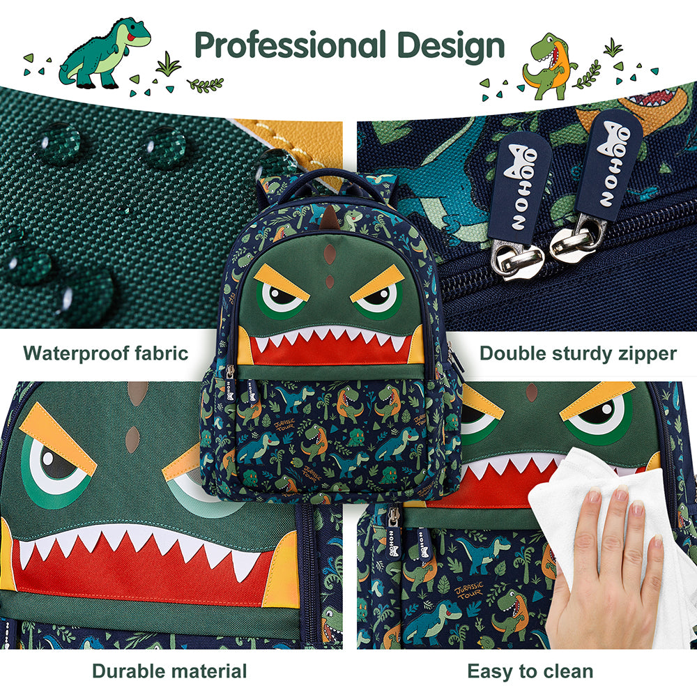 NOHOO Kids 16 Inch School Bag with Lunch Bag Combo Dino - Green