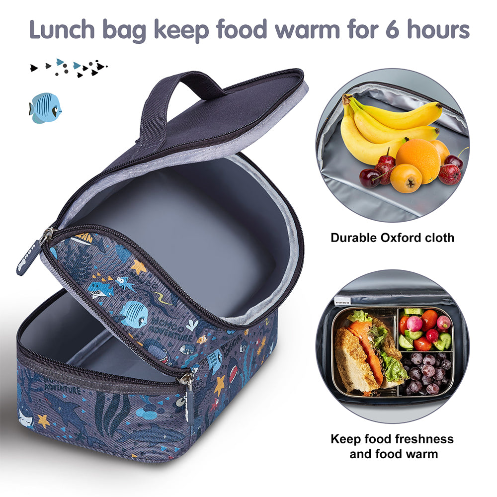 NOHOO Kids 16 Inch School Bag with Lunch Bag Combo Shark - Grey