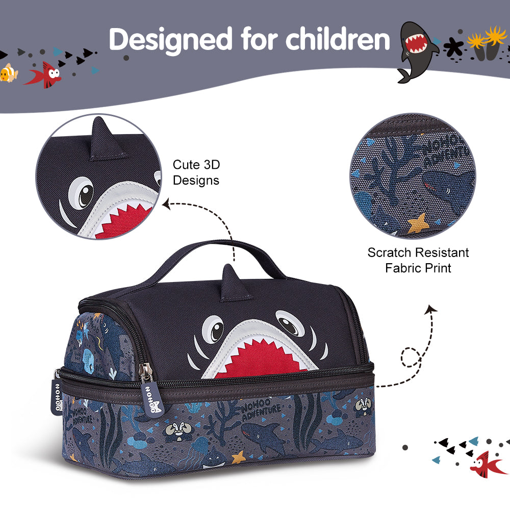 NOHOO Kids 16 Inch School Bag with Lunch Bag Combo Shark - Grey