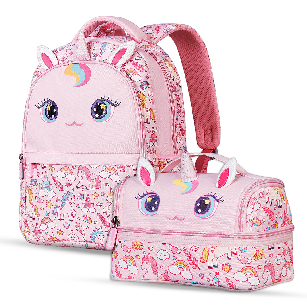 NOHOO Kids 16 Inch School Bag with Lunch Bag Combo Unicorn - Pink