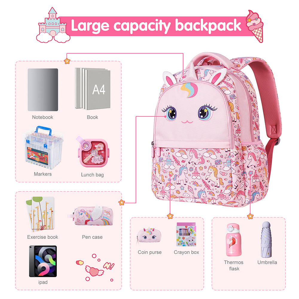 NOHOO Kids 16 Inch School Bag with Lunch Bag Combo Unicorn - Pink