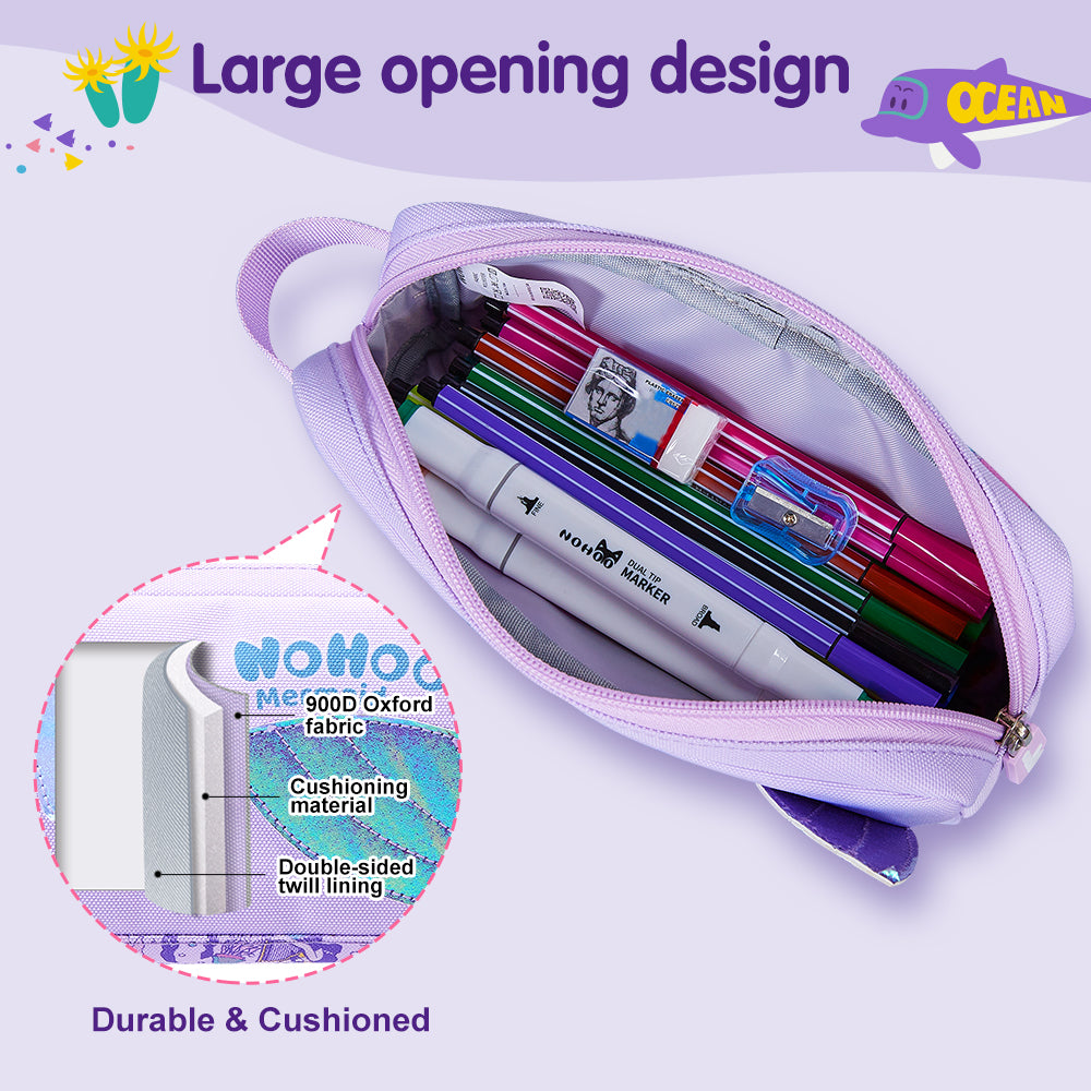 NOHOO Kids 16 Inch School Bag with Pencil Case Combo Mermaid - Purple