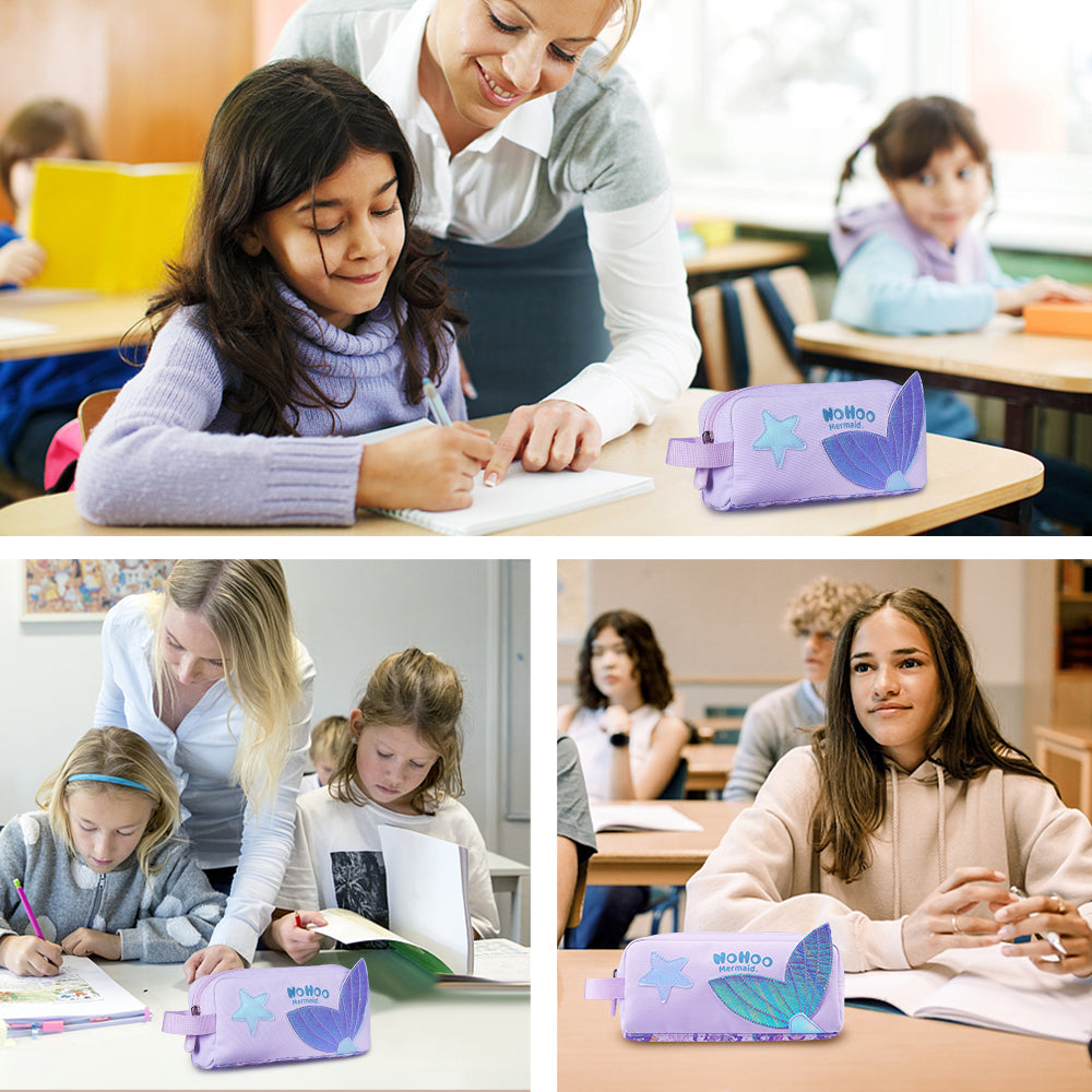 NOHOO Kids 16 Inch School Bag with Pencil Case Combo Mermaid - Purple