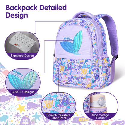 NOHOO Kids 16 Inch School Bag with Pencil Case Combo Mermaid - Purple