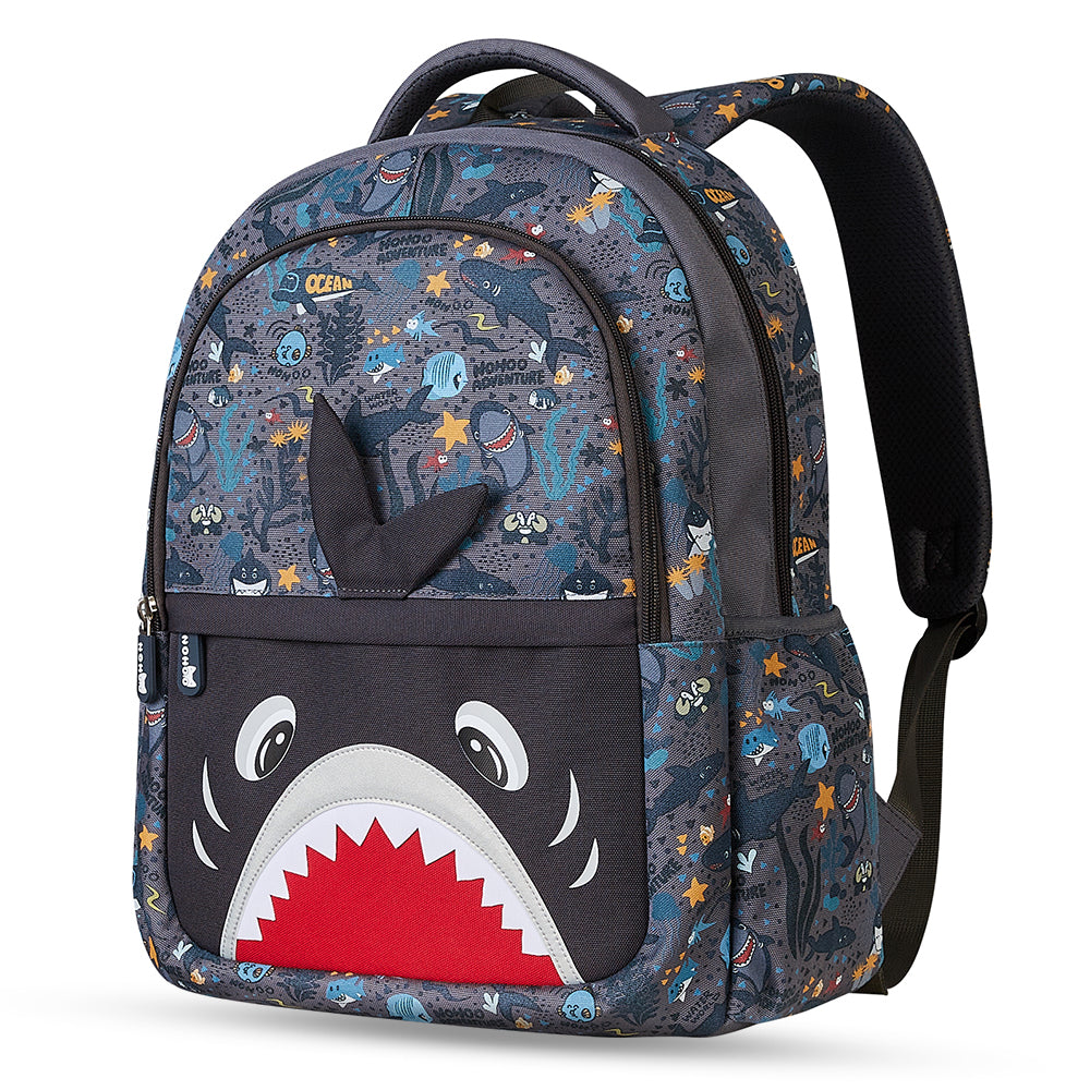NOHOO Kids 16 Inch School Bag with Pencil Case Combo Shark - Grey