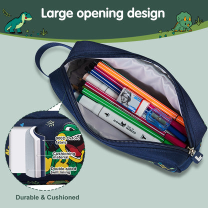 NOHOO Kids 16 Inch School Bag with Lunch Bag and Pencil Case (Set of 3) Dino - Green