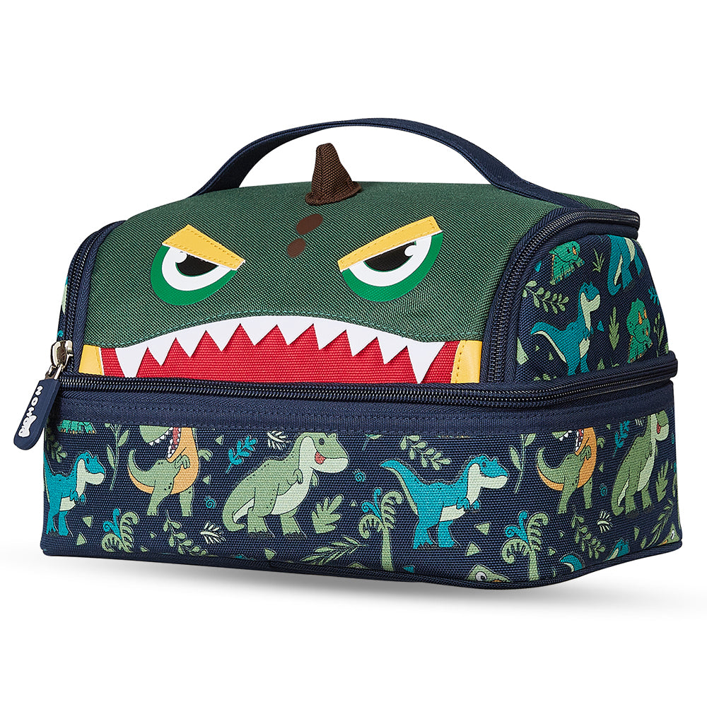 NOHOO Kids 16 Inch School Bag with Lunch Bag and Pencil Case (Set of 3) Dino - Green