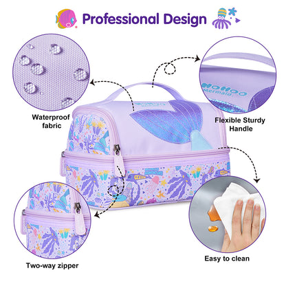 NOHOO Kids 16 Inch School Bag with Lunch Bag, Handbag and Pencil Case (Set of 4) Mermaid - Purple