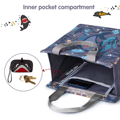 NOHOO Kids 16 Inch School Bag with Lunch Bag, Handbag and Pencil Case (Set of 4) Shark - Grey