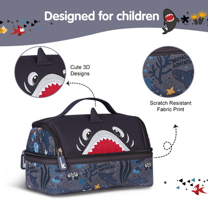 NOHOO Kids 16 Inch School Bag with Lunch Bag, Handbag and Pencil Case (Set of 4) Shark - Grey