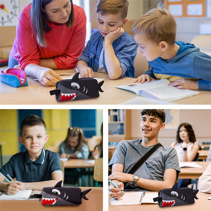 NOHOO Kids 16 Inch School Bag with Lunch Bag, Handbag and Pencil Case (Set of 4) Shark - Grey