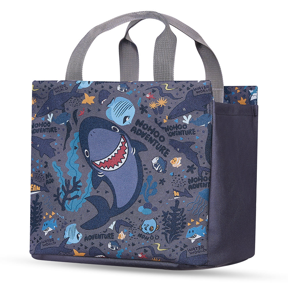 NOHOO Kids 16 Inch School Bag with Lunch Bag, Handbag and Pencil Case (Set of 4) Shark - Grey