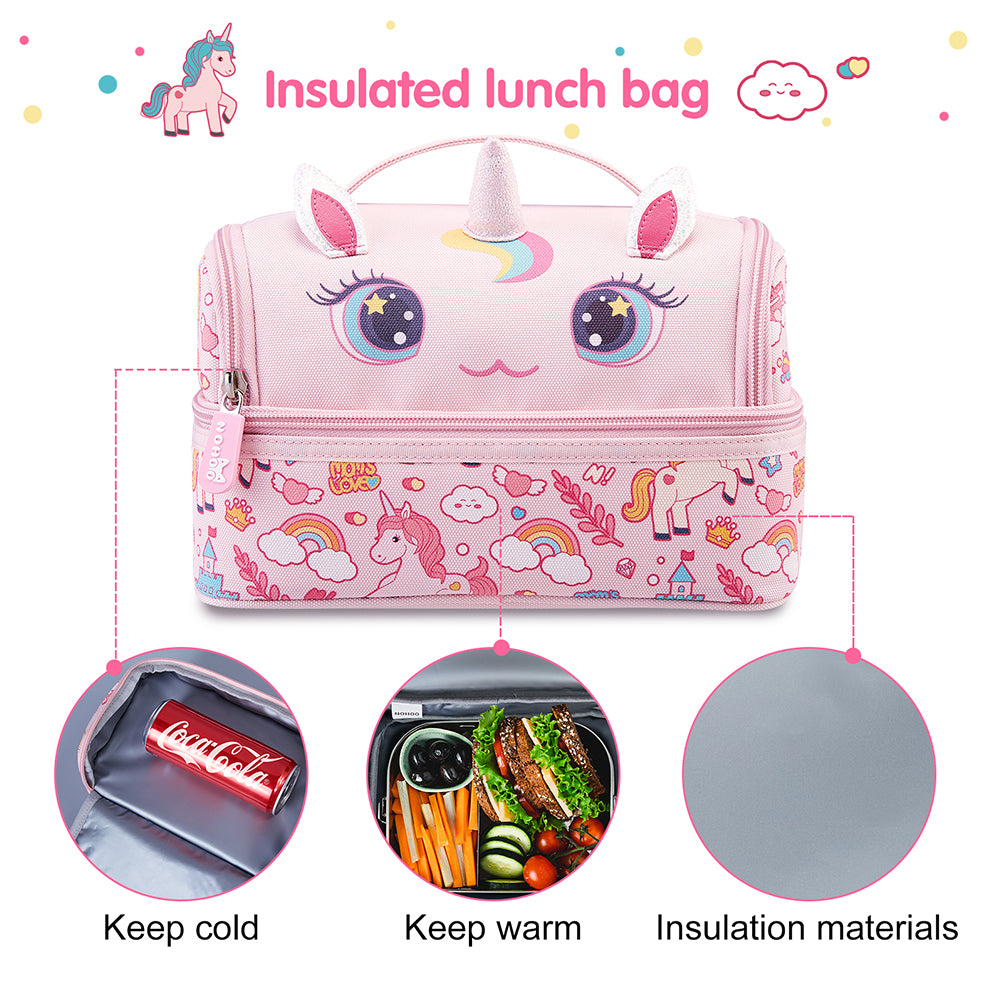 NOHOO Kids 16 Inch School Bag with Lunch Bag, Handbag and Pencil Case (Set of 4) Unicorn - Pink