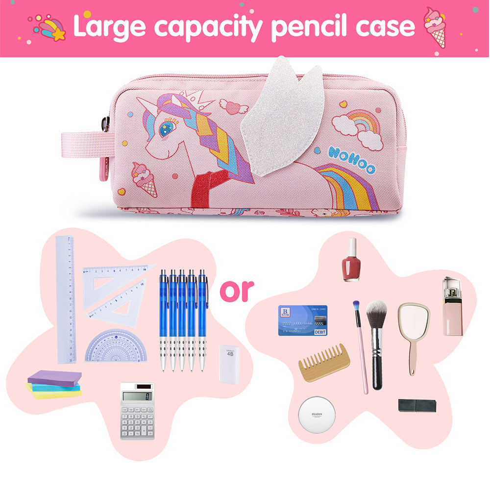 NOHOO Kids 16 Inch School Bag with Lunch Bag, Handbag and Pencil Case (Set of 4) Unicorn - Pink