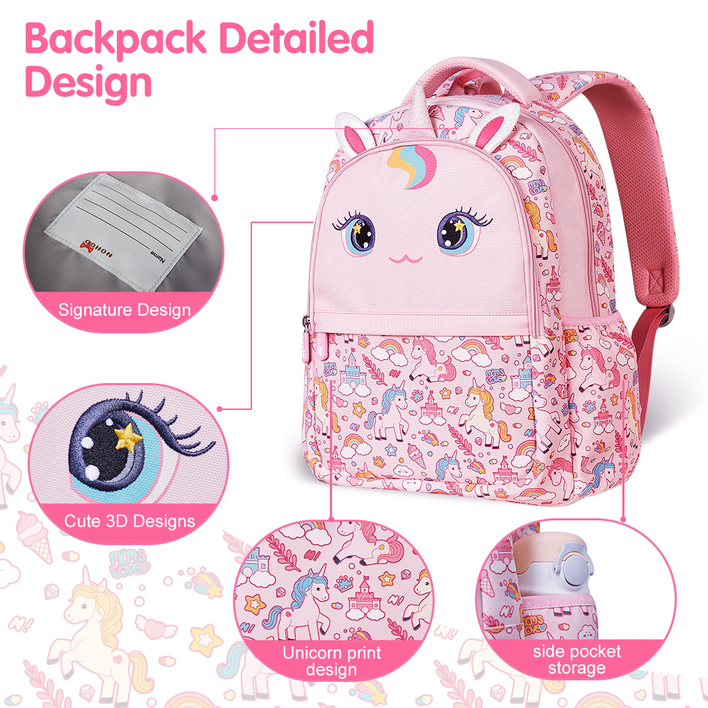 NOHOO Kids 16 Inch School Bag with Lunch Bag, Handbag and Pencil Case (Set of 4) Unicorn - Pink