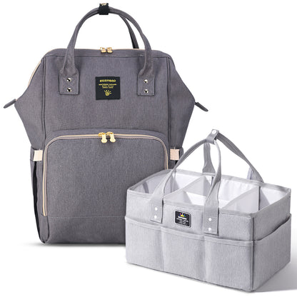 SUNVENO Diaper Bag w/USB + Diaper Caddy - Grey
