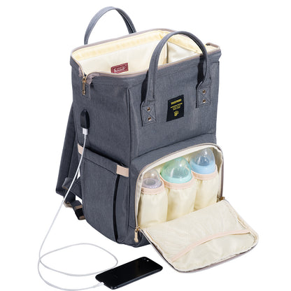 SUNVENO Diaper Bag w/USB + Diaper Caddy - Grey