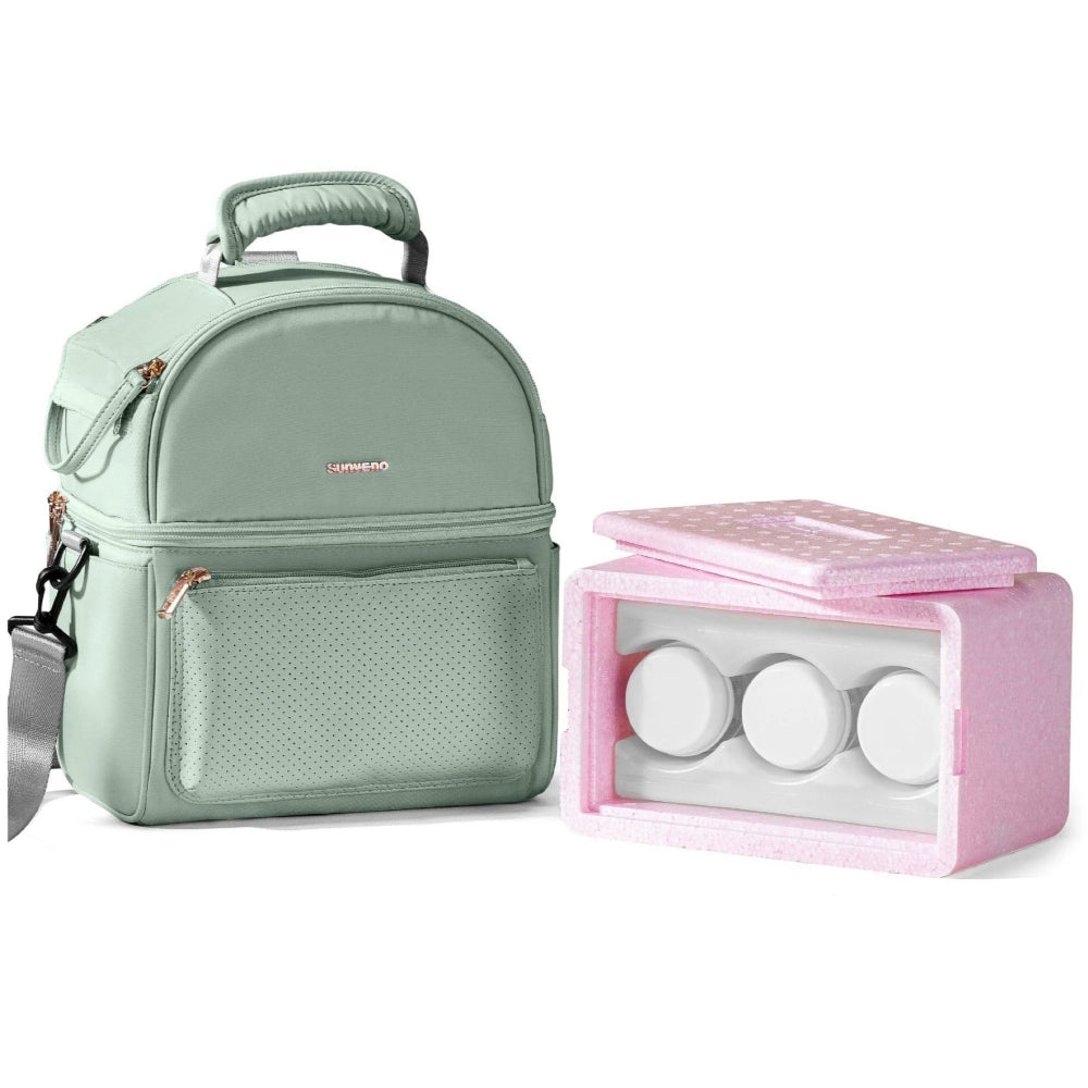 SUNVENO Breastmilk Cooler Bag with Detachable Insulation Box Set - Green