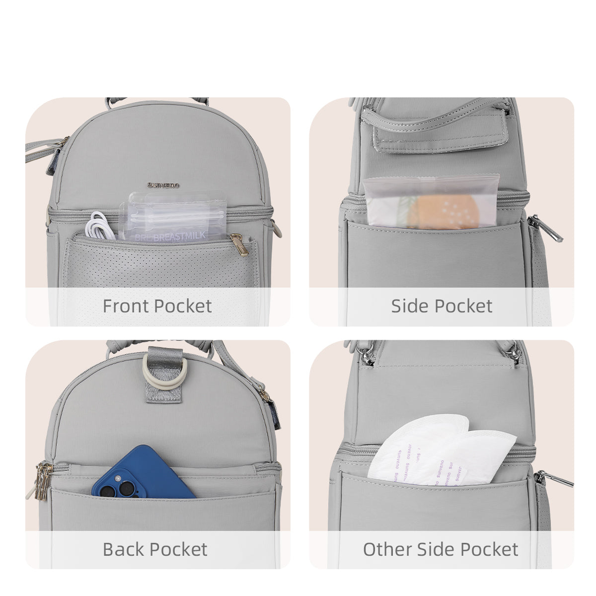 SUNVENO Breastmilk Cooler Bag with Detachable Insulation Box Set - Grey