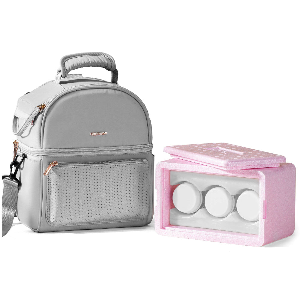 SUNVENO Breastmilk Cooler Bag with Detachable Insulation Box Set - Grey