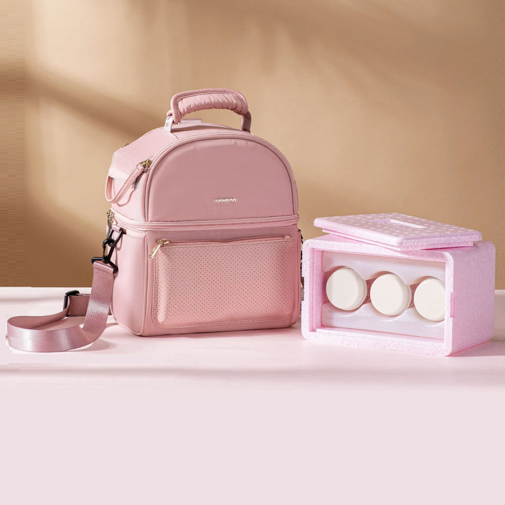 SUNVENO Breastmilk Cooler Bag with Detachable Insulation Box Set - Pink