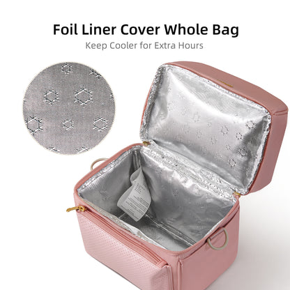 مجموعة حقيبة تبريد حليب الثدي من صن فينو مع صندوق عزل قابل للفصل - وردي