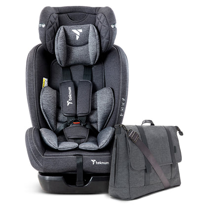 TEKNUM Evolve 2 Car Seat 0-12yrs with Grey Dad's Diaper Hand Bag - Dark Grey