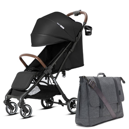 TEKNUM Travel EXPLORER 2 Auto Fold Stroller with Grey Dad's Diaper Hand Bag - Black