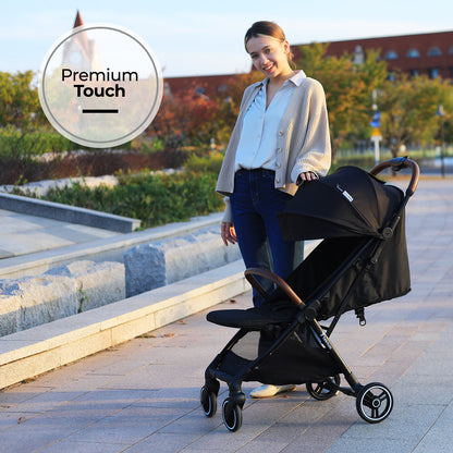 TEKNUM Travel EXPLORER 2 Auto Fold Stroller with Grey Dad's Diaper Hand Bag - Black