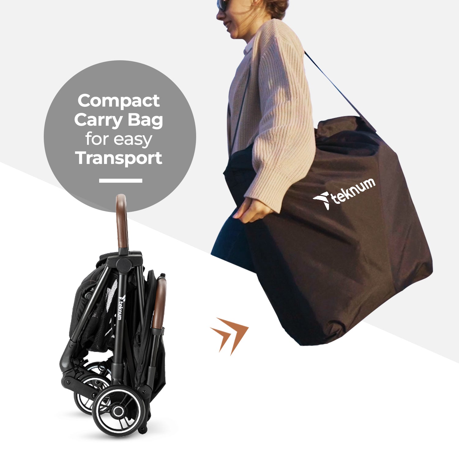 TEKNUM Travel EXPLORER 2 Auto Fold Stroller with Grey Dad's Diaper Hand Bag - Black