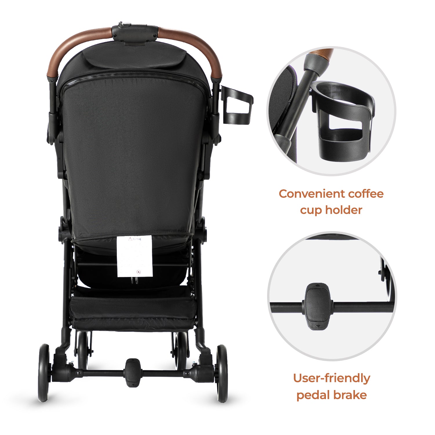 TEKNUM Travel EXPLORER 2 Auto Fold Stroller with Grey Dad's Diaper Hand Bag - Black