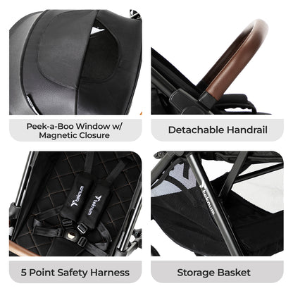 TEKNUM Travel EXPLORER 2 Auto Fold Stroller with Grey Dad's Diaper Hand Bag - Black