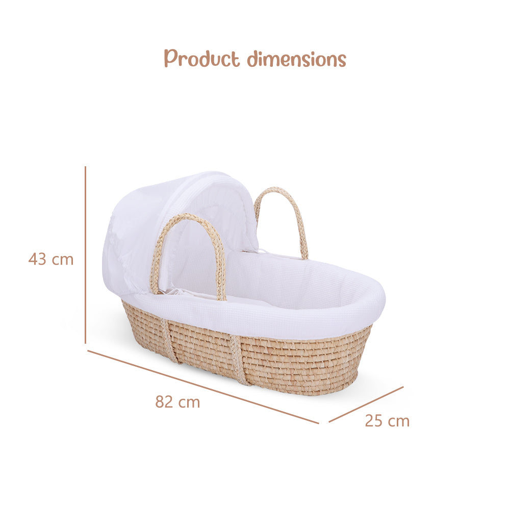 TEKNUM Moses Basket with Waffle Beddings, Mattress and Rocker Stand - Wooden Brown