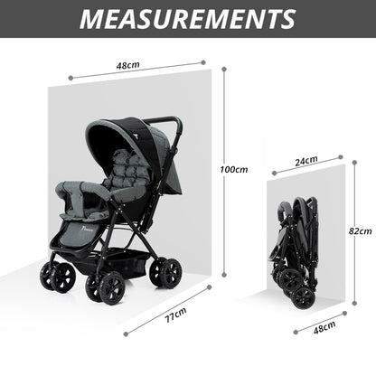 TEKNUM Reversible Trip Stroller + Infant Car Seat | Excellent Shocker | Forward & Parent Facing | Wide Canopy & Seat | 5 - Point Safety Harness | Reversible Handle | Golden Frame | Cup Holder | Big Basket | Easy To Fold | 6 - 36Months | Grey