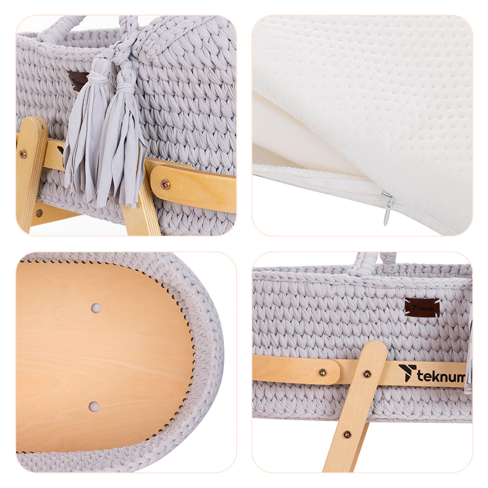 TEKNUM Moses Rope Basket with Stand - Grey