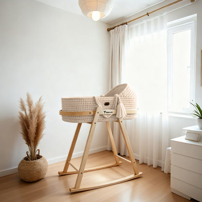 TEKNUM Moses Rope Basket with Stand - Natural Wood
