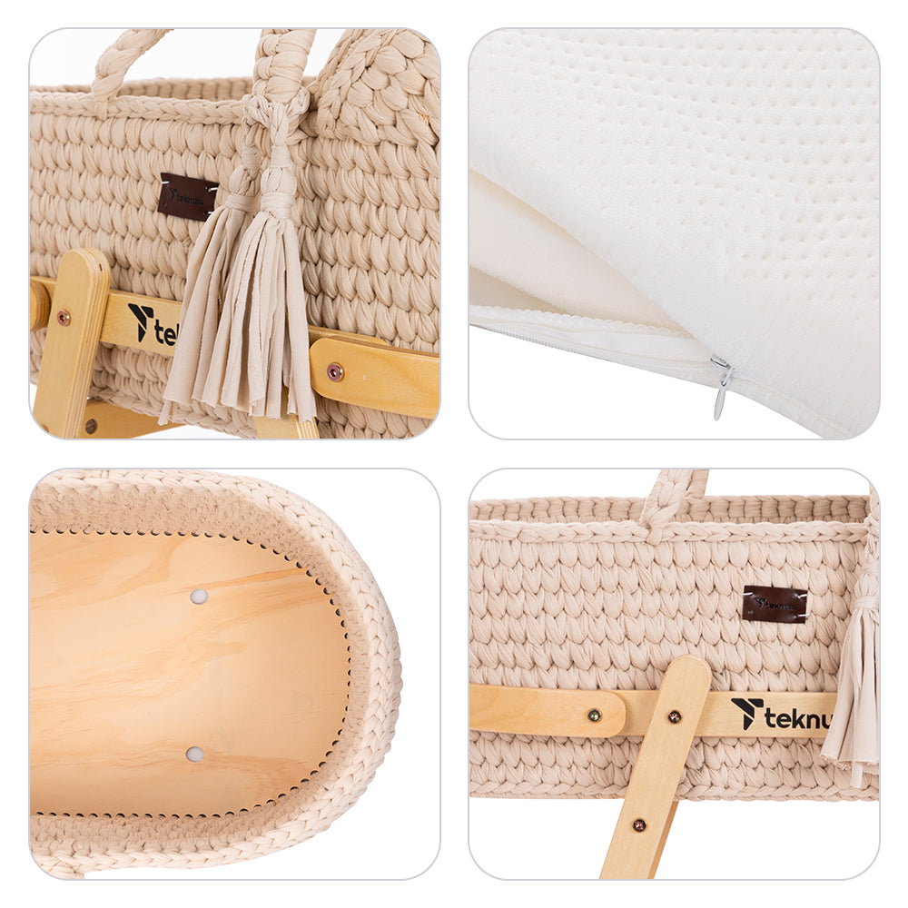 TEKNUM Moses Rope Basket with Stand - Natural Wood