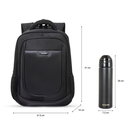 Eazy Kids 16” School Backpack with Laptop Sleeve & 640ml Insulated Stainless Steel Spray Water Bottle Set – Black
