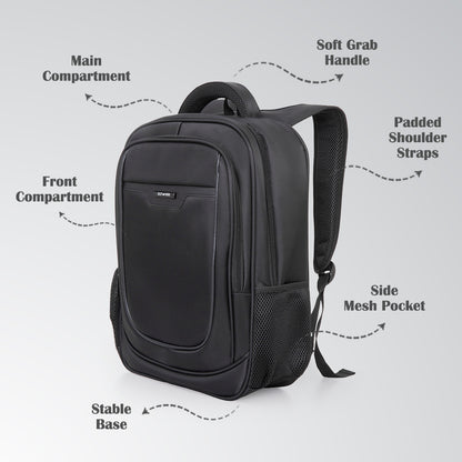 Eazy Kids 16” School Backpack with Laptop Sleeve & 640ml Insulated Stainless Steel Spray Water Bottle Set – Black
