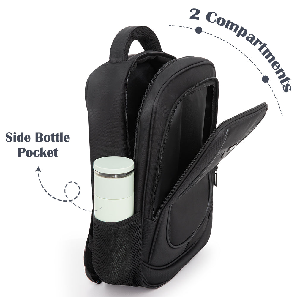 Eazy Kids 16” School Backpack with Laptop Sleeve & 640ml Insulated Stainless Steel Spray Water Bottle Set – Black