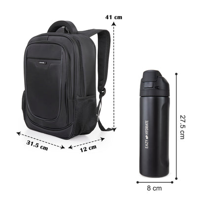 Eazy Kids 16” Backpack with laptop sleeve w/ Stainless Steel Water Bottle 710ml – Black
