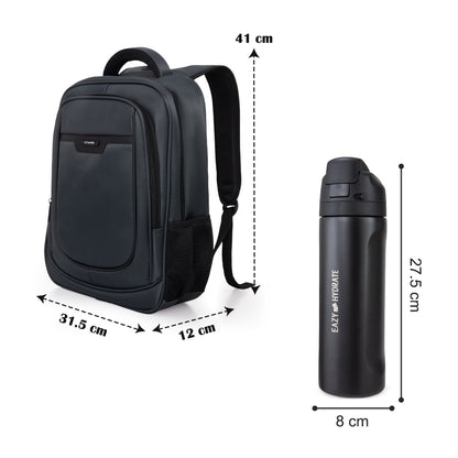 Eazy Kids 16” Backpack w/ Stainless Steel Water Bottle 710ml – Grey