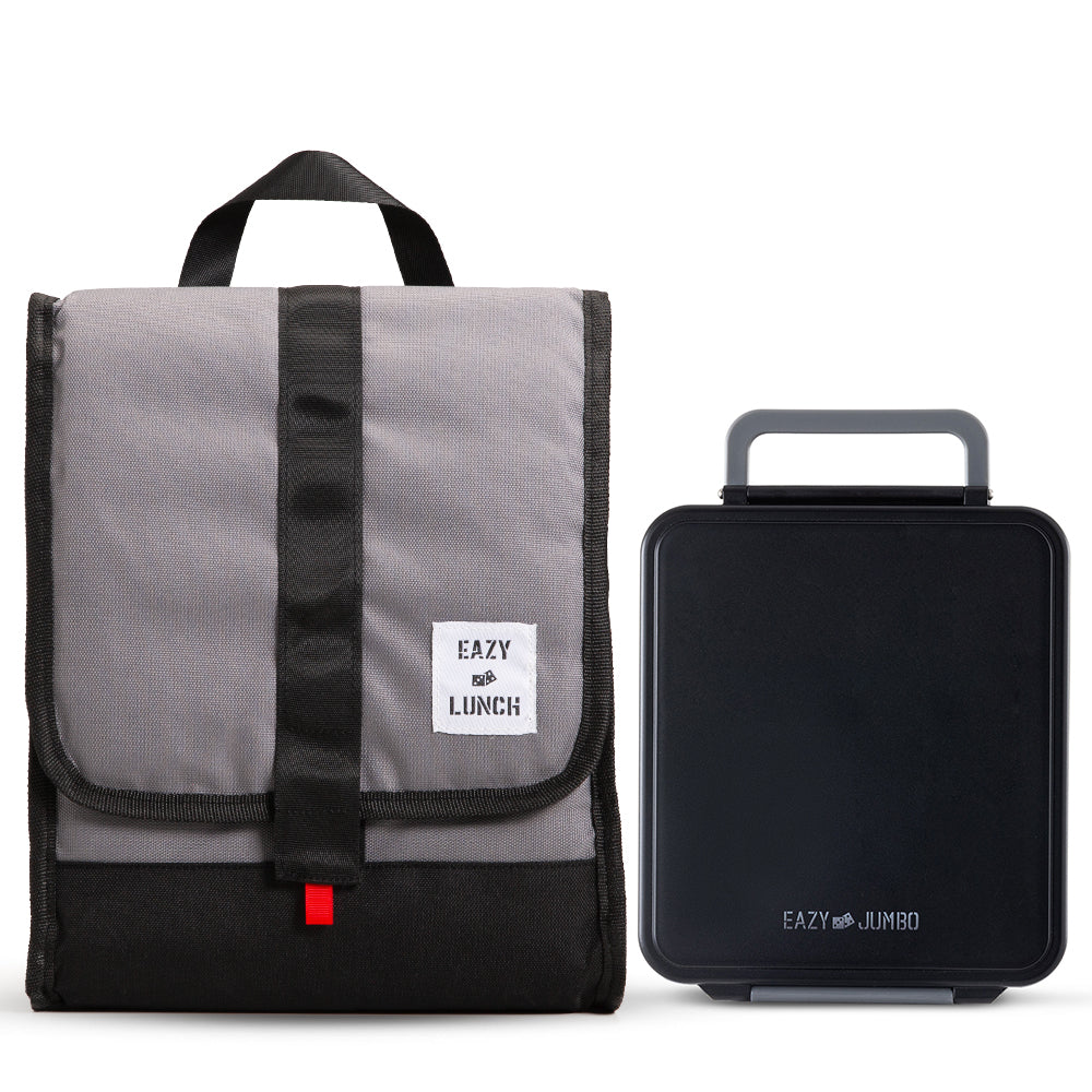 Eazy Kids Insulated Lunch Bag w/ Jumbo Bento Lunch Box – Midnight Black