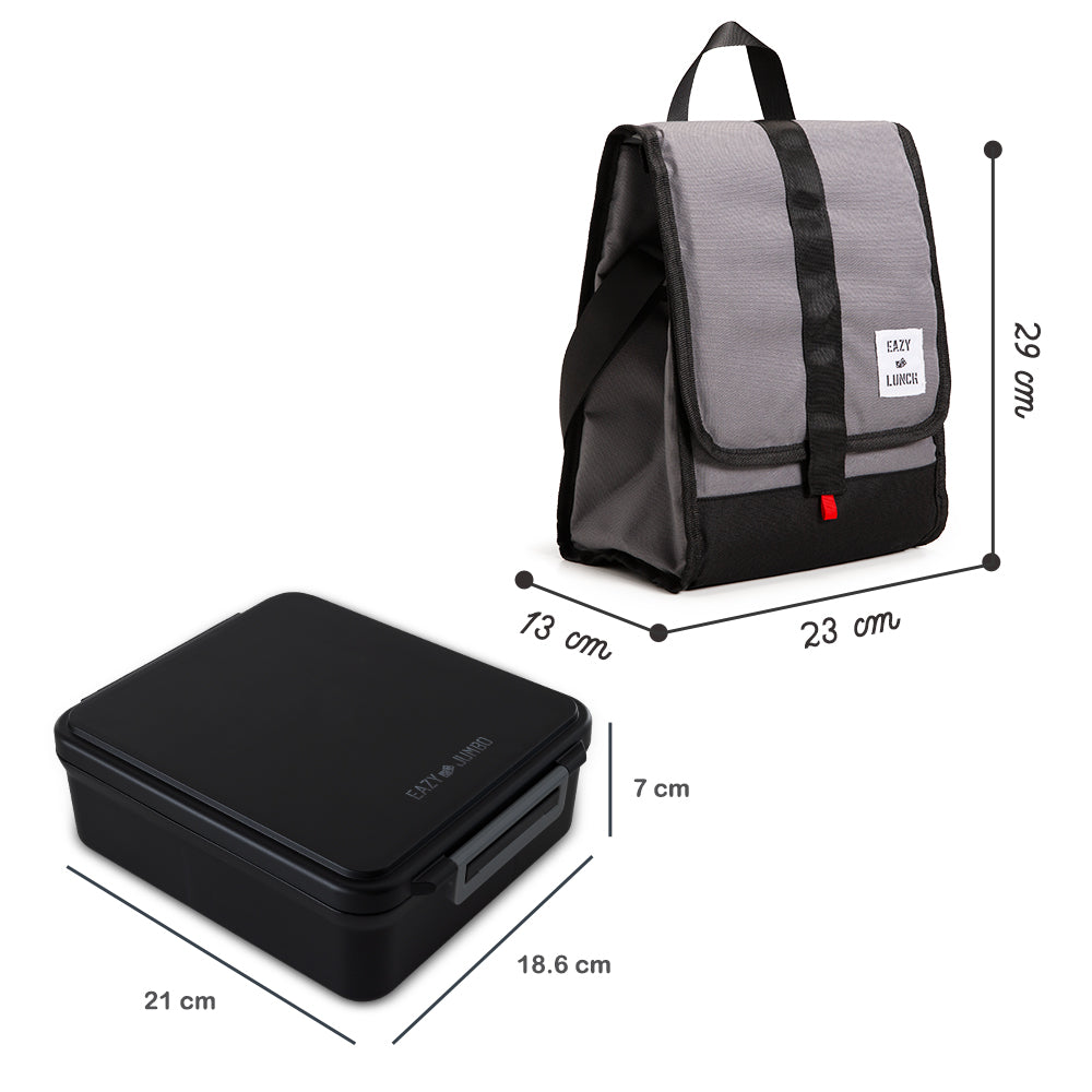 Eazy Kids Insulated Lunch Bag w/ Jumbo Bento Lunch Box – Midnight Black