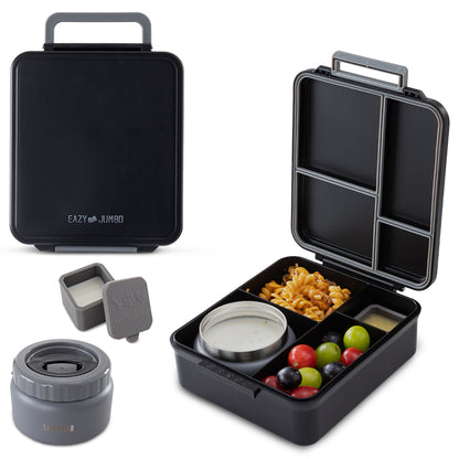 Eazy Kids Insulated Lunch Bag w/ Jumbo Bento Lunch Box – Midnight Black